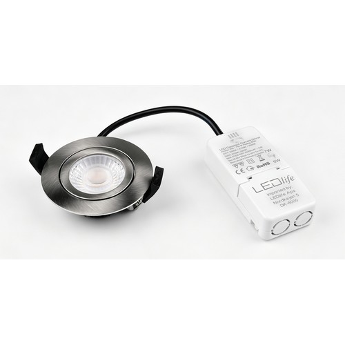 7W Ø8,3cm DimToWarm+CCT indbygningsspot dæmpbar RA96 - Hul: Ø6,8 cm, Mål: Ø8,3 cm, Børstet stål