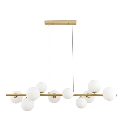 Lucca 10xG9 langbordspendel messing/hvid - 98cm, Hvidt matteret glas, inkl. wireophæng, uden lyskilde