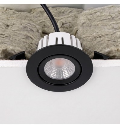 7W RA96 CCT + DimToWarm indbygningsspot til isolering - Dæmpbar, Hul: Ø6,8 cm, Mål: Ø9,3 cm, sort