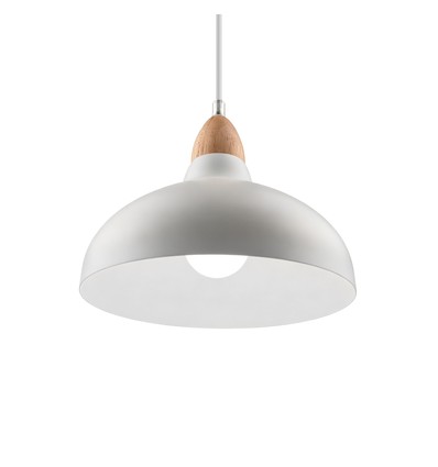 BIRK Hvid Ø19cm pendel - E27 fatning, 2m ledning, Metal / Træ