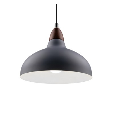 BIRK Grå Ø24cm pendel - E27 fatning, 2m ledning, Metal / Træ