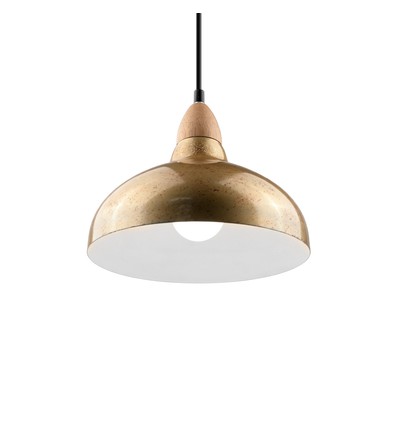 BIRK Børstet messing Ø24cm pendel - E27 fatning, 2m ledning, Metal / Træ