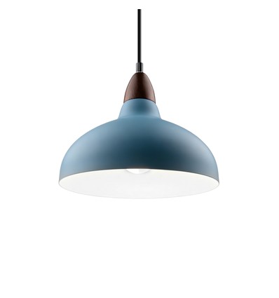 BIRK Petrolumsblå Ø19cm pendel - E27 fatning, 2m ledning, Metal / Træ