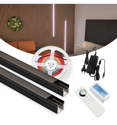 120cm LED Akustikpanel-sæt, sort - 2 stk. CCT LED strips m. 60W strømforsyning - Vælg WiFi eller RF