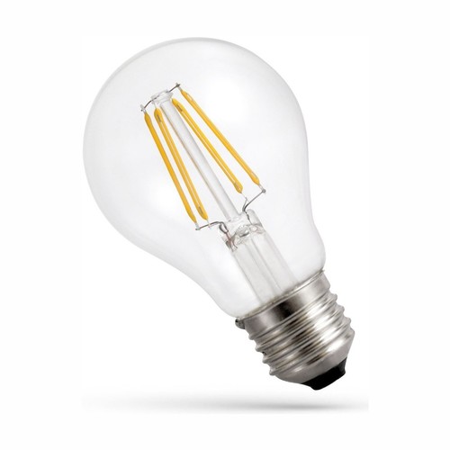 E27 8,5W LED pære - A60, filament, klart glas