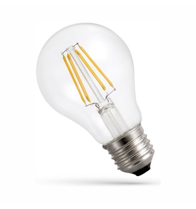 E27 8,5W LED pære - A60, filament, klart glas