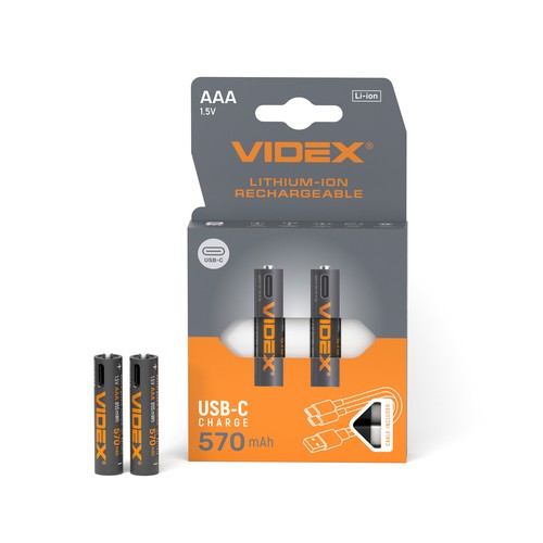 2 stk. AAA 1,5V genopladelige Li-ion batterier - 570mAh, med USB-C