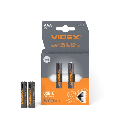2 stk. AAA 1,5V genopladelige Li-ion batterier - 570mAh, med USB-C
