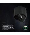 V-Tac 18W LED påbygningsspot - IP44, sort, CCT, Cree chip