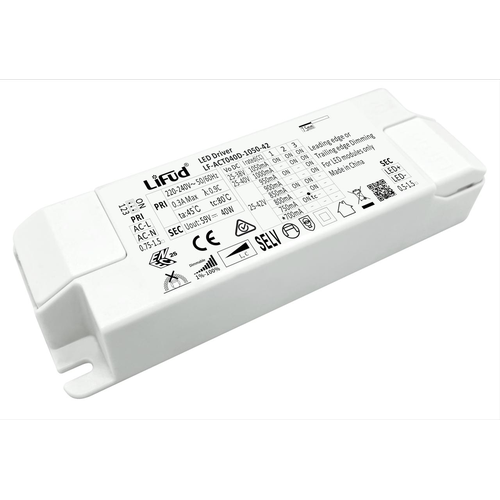 Lifud 40W / 700-1050mA dæmpbar LED driver - 25-42V, Triac fasedæmp, flicker free