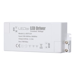 Transformatorer LEDlife 75W strømforsyning - 24V DC, 3,125A, flicker free, IP20 indendørs