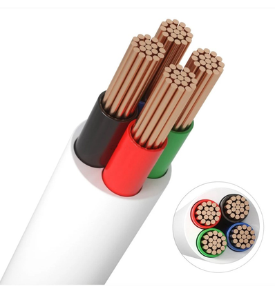 12-24V RGB kabel, hvid rund - 4 x 0,5 mm2, metervare, min. 5 meter