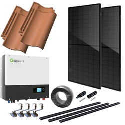 Solcelleanlæg til tegl 6kW komplet 3-faset hybrid solcelleanlæg - Til tegl, Growatt hybrid inverter, Sort i sort