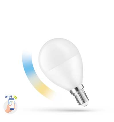 E14 5W Smart Home LED pære - P45, Tuya/Smart Life, virker med Google Home, Alexa og smartphones, CCT
