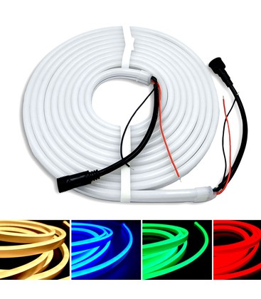 16W/m RGB+WW Neon flex strip - 20m kan deles hver 10cm, IP65, 72 LED pr. meter, 24V