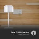 Outlet: V-Tac opladelig CCT bordlampe - Hvid, IP54, touch dæmpbar, model mini