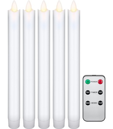 5-pak hvide LED stearinlys inkl. fjernbetjening - Batteri