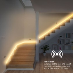 24V trappebelysning Trappe LED COB stripsæt - 2x5 meter, 12W, 24V, IP20, med sensor