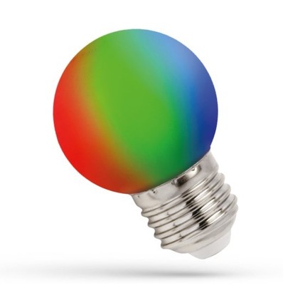 E27 1W RGB LED kronepære - G45, 260 grader, farveskiftende, dekorationspære