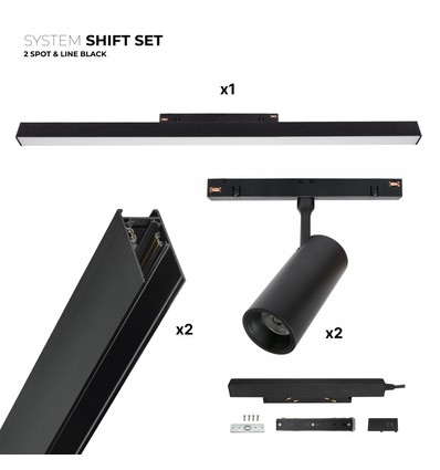 SHIFT 2x spot + lysskinne sæt - 2 meter komplet + spots og grundbelysning, Sort