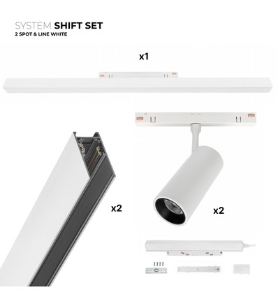SHIFT 2x spot + lysskinne sæt - 2 meter komplet + spots og grundbelysning, Hvid