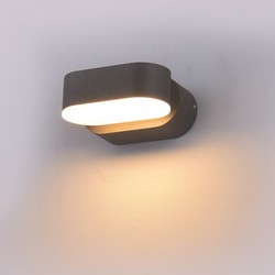 Udendørs væglamper V-Tac 6W LED grå væglampe - Oval, roterbar 350 grader, IP65 udendørs, 230V, inkl. lyskilde