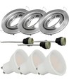 3-pak 5W Indbygningsspot - Stål front, komplet med GU10 holder og LED spot